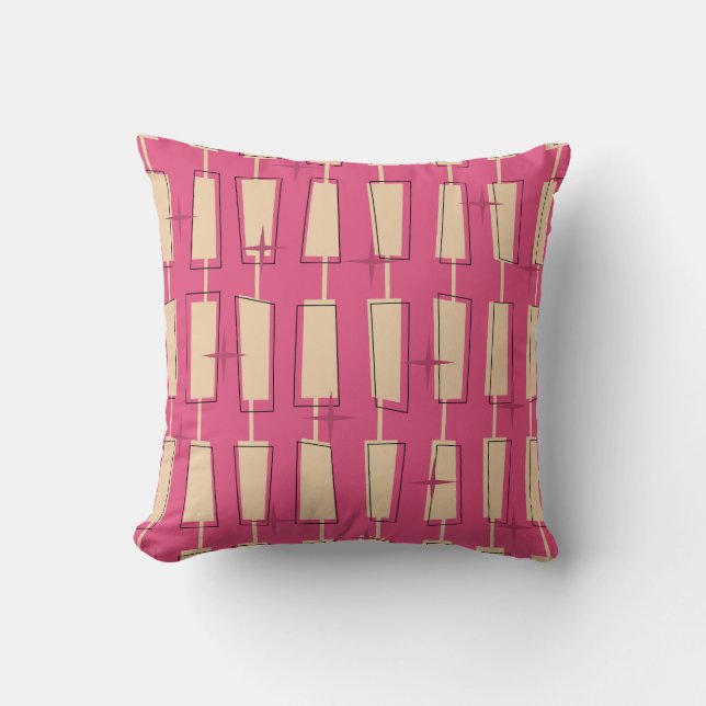 Roze Mid Century Modern Atomaire Blokken Kussen (Voorkant)