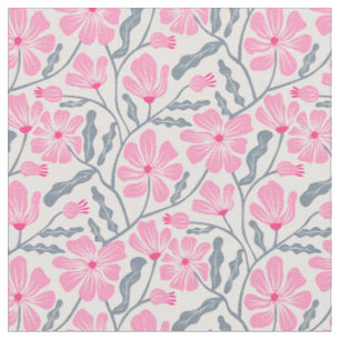 Roze Mid Century Modern Bloempatroon Stof