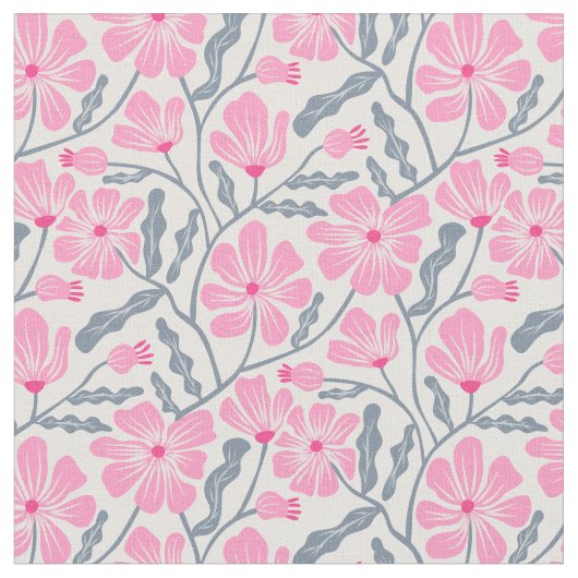 Roze Mid Century Modern Bloempatroon Stof (Close Up)