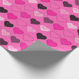 Roze Mid Century Modern Hearts Cadeaupapier
