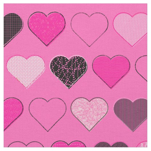 Roze Mid Century Modern Hearts Stof (Close Up)
