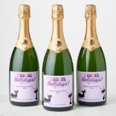 Roze Midcentury Modern Kerstfeestje Sparkling Wijnetiket (Flessen)