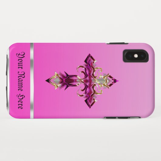 Roze middeleeuwse Cross iPhone XS Max Hoesje (Achterkant (horizontaal))