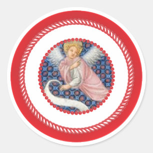 Roze middeleeuwse engel voor Jesse Tree Ronde Sticker
