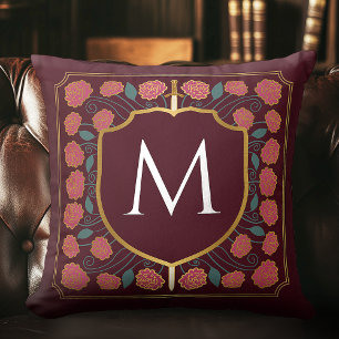 Roze Middeleeuwse Zwaard Schild Monogram Worp Kuss Kussen
