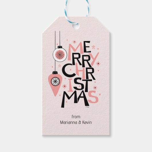Roze Midden-Eeuw Modern Kerstmis Cadeaulabel (Voorkant)