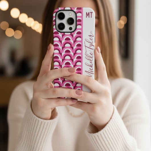 Roze midden eeuw psychedelische patroon monogramme Case-Mate iPhone case