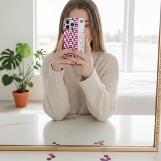 Roze midden eeuw psychedelische patroon monogramme Case-Mate iPhone case