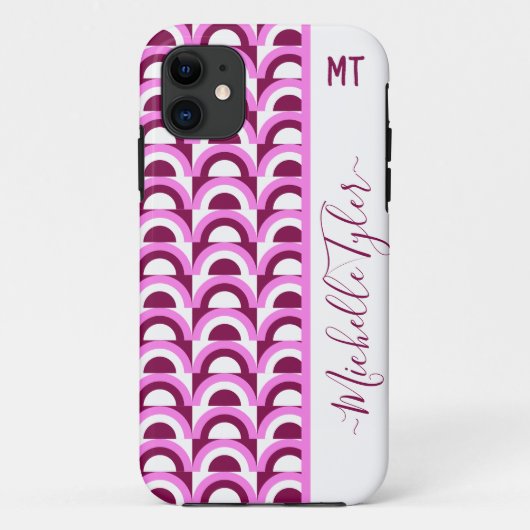 Roze midden eeuw psychedelische patroon monogramme Case-Mate iPhone case (Achterkant)