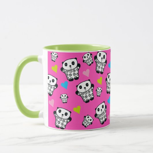Roze Mignon Cute Kawaii Panda Beer Liefdes Harten Mok (Links)