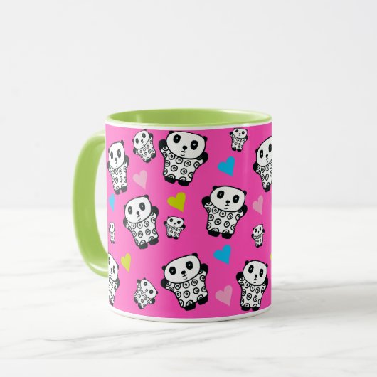 Roze Mignon Cute Kawaii Panda Beer Liefdes Harten Mok (Voorkant links)