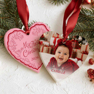 Roze Mijn Eerste Kersthart Foto Ornament