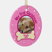 Roze mijn eerste Kerstmis persoonlijke foto-hond Keramisch Ornament (Rechts)
