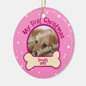 Roze mijn eerste Kerstmis persoonlijke foto-hond Keramisch Ornament (Links)