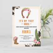 Roze Mijn eerste Rodeo Cowboy Kaart (Staand voorkant)
