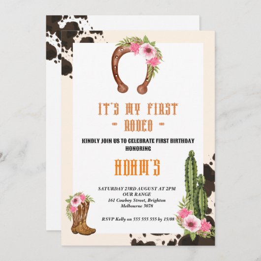 Roze Mijn eerste Rodeo Cowboy Kaart (Voorkant / Achterkant)