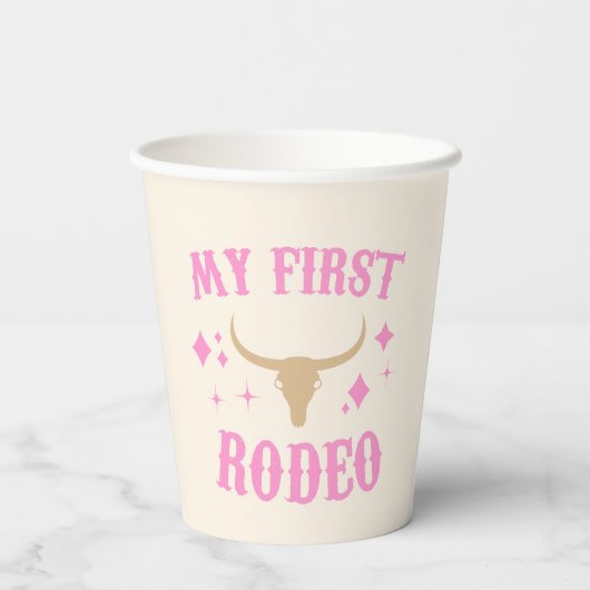 Roze mijn eerste Rodeo Cowgirl eerste verjaardag Papieren Bekers (Achterkant)