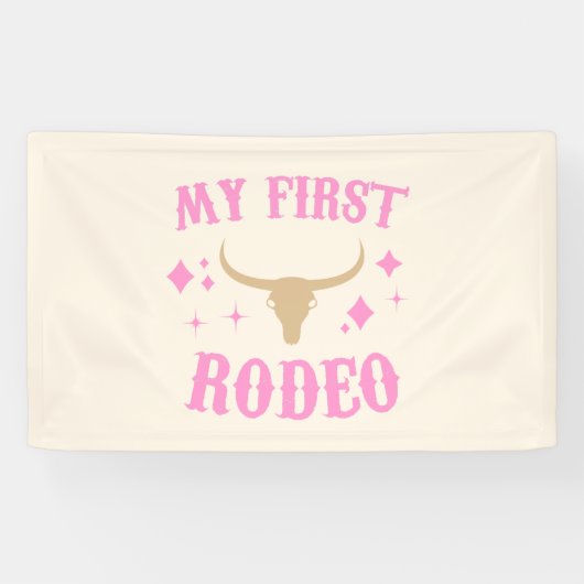 Roze mijn eerste Rodeo Cowgirl eerste verjaardag Spandoek (Horizontaal)