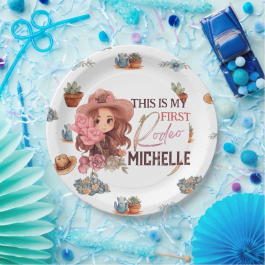 Roze Mijn eerste Rodeo Verjaardagsfeestje Papier B Papieren Bordje (Feest)
