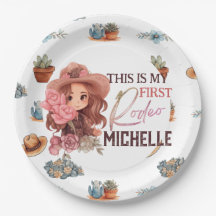 Roze Mijn eerste Rodeo Verjaardagsfeestje Papier B