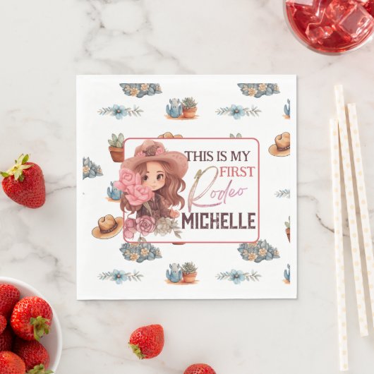 Roze Mijn eerste Rodeo Verjaardagsfeestje Papier B Servet (Insitu)