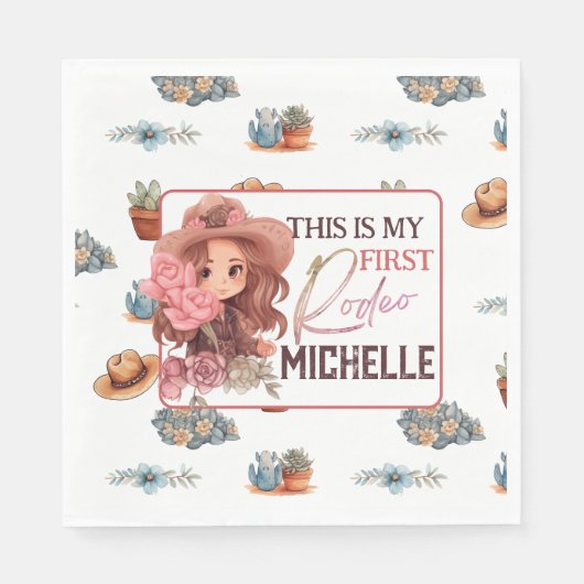 Roze Mijn eerste Rodeo Verjaardagsfeestje Papier B Servet (Voorkant)