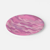 Roze militaire camouflage borden op papierfeesten papieren bordje (Gekanteld)