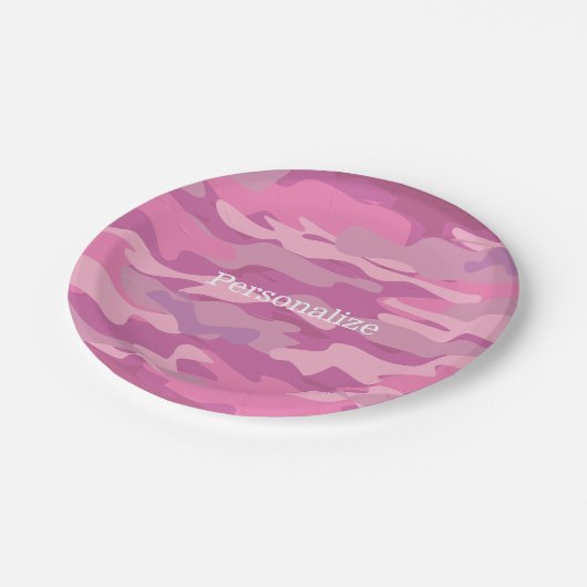 Roze militaire camouflage borden op papierfeesten papieren bordje (Gekanteld)