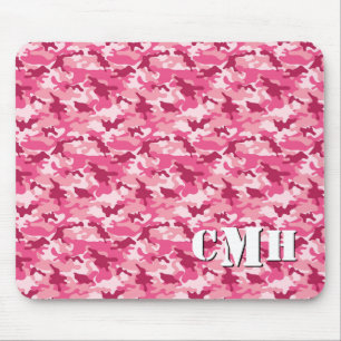 Roze Militaire Retro Camouflage Sjabloon Monogram Muismat