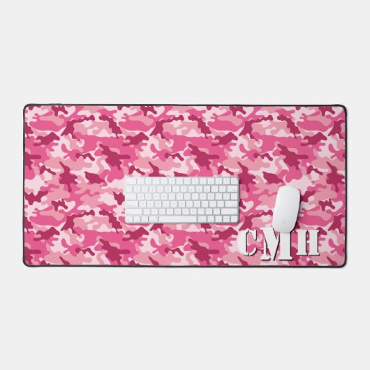 Roze Militaire Retro Camouflage Stencil Monogram Bureaumat (Keyboard & Muis)