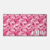 Roze Militaire Retro Camouflage Stencil Monogram Bureaumat (Voorkant)