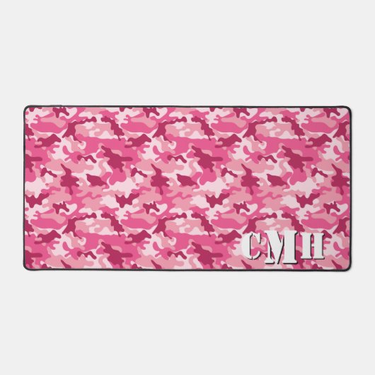Roze Militaire Retro Camouflage Stencil Monogram Bureaumat (Voorkant)