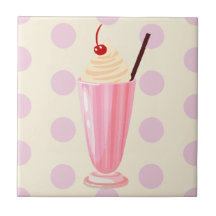 Roze Milkshake en Polka Dots Keramische Tegel