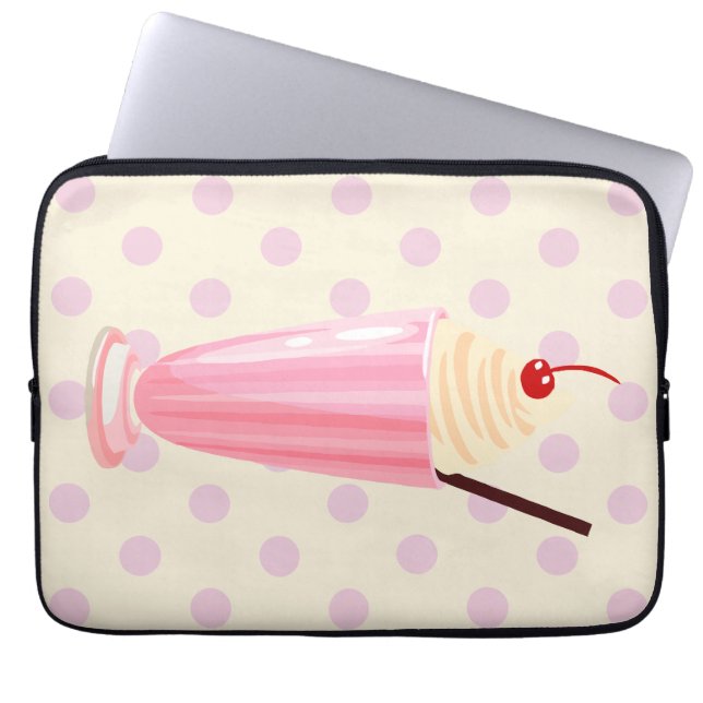 Roze Milkshake en Polka Dots Laptop Sleeve (Voorkant)