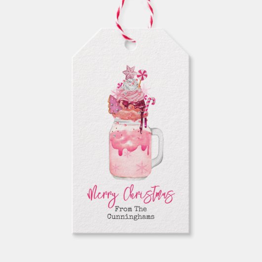 Roze Milkshake Vrolijk Kerstfeest Cadeaulabel (Voorkant)