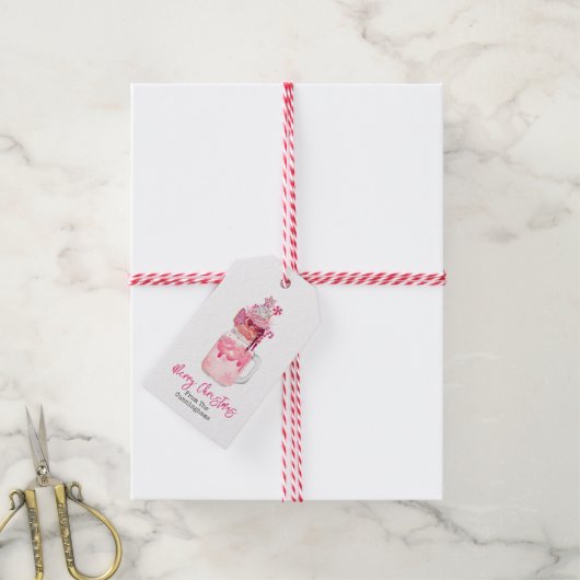 Roze Milkshake Vrolijk Kerstfeest Cadeaulabel (Met Touw)