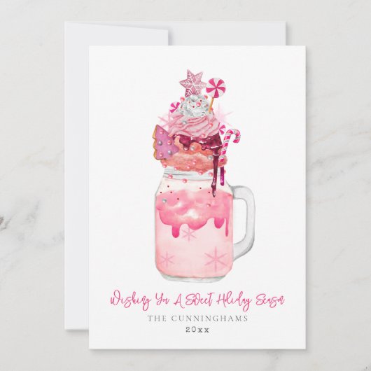 Roze Milkshake Zoete Feestdagen Kerstmis Feestdagenkaart (Voorkant)