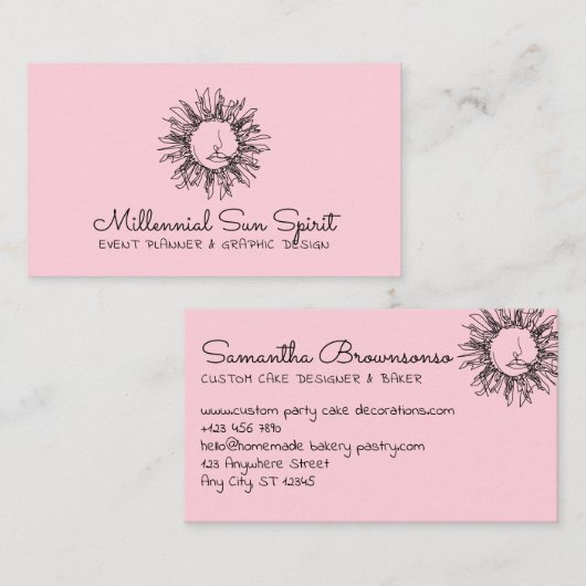 Roze Millennium Abstract Celestial Sun Visitekaartje (Voorkant / Achterkant)