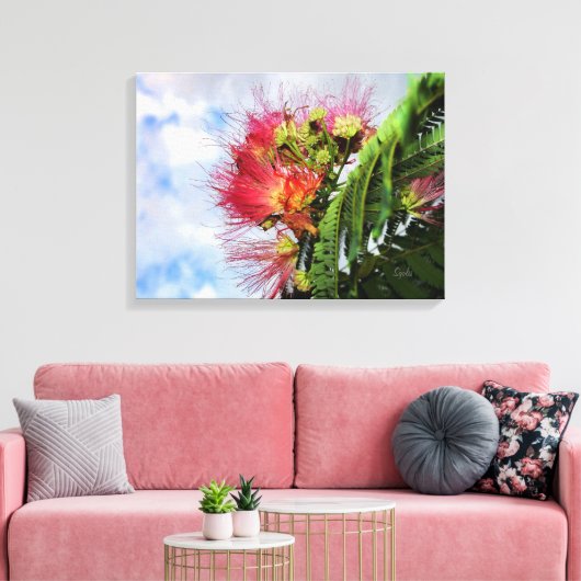 Roze Mimosa-bloeiende structuur Canvas Afdruk (Insitu (Woonkamer))