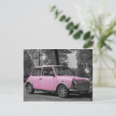 Roze mini Cooper Briefkaart (Staand voorkant)