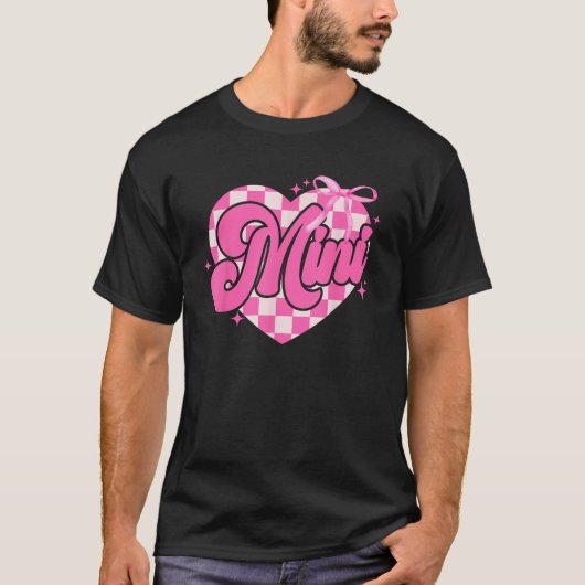Roze Mini Geruite Coquette Bow Schattige Mom Valen T-shirt (Voorkant)