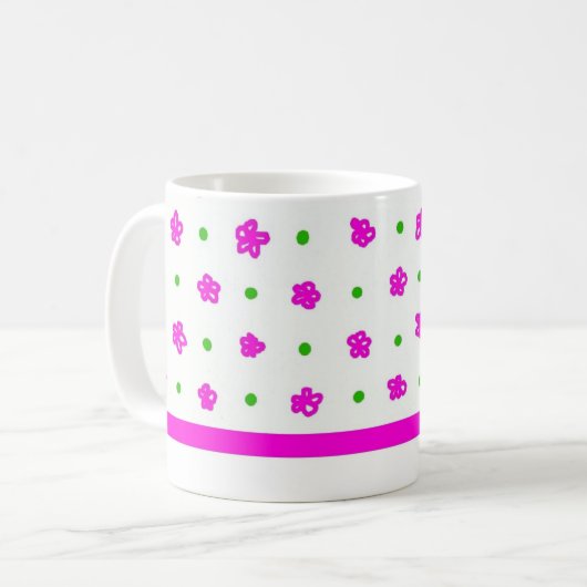  roze mini-print, Floral Klassieke Mok (Voorkant links)