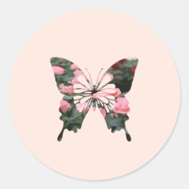 Roze Mini Rozen Digitale Flower vlinder Ronde Sticker