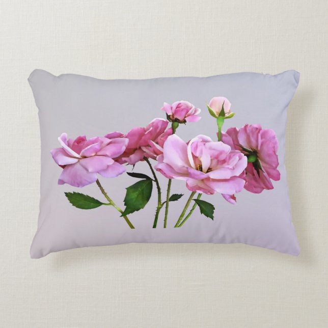 Roze Miniatuur Rozen Accent Kussen (Voorkant)