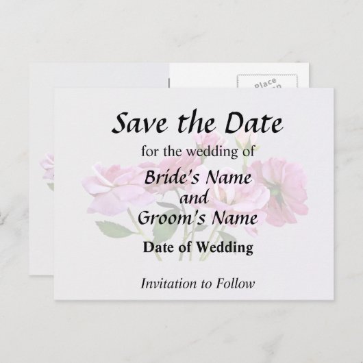 Roze Miniatuur Rozen Trouwbenodigdheden Aankondigingskaart (Voorkant / Achterkant)