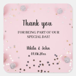 Roze, minimaal kalligrafie bruiloft bedankt vierkante sticker