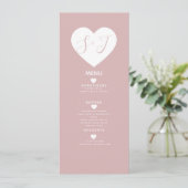Roze Minimaal Wit Hart Trouwmenu Feestdagenkaart (Staand voorkant)