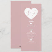 Roze Minimaal Wit Hart Trouwmenu Feestdagenkaart (Voorkant / Achterkant)