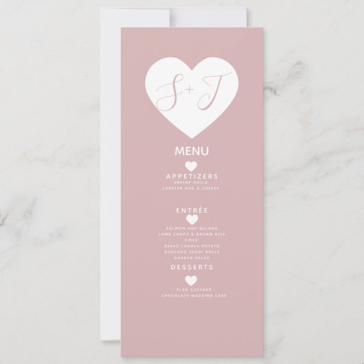 Roze Minimaal Wit Hart Trouwmenu Feestdagenkaart (Voorkant)