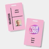 Roze Minimal Vrijwilliger Event ID Badge (Voor- en achterkant)
